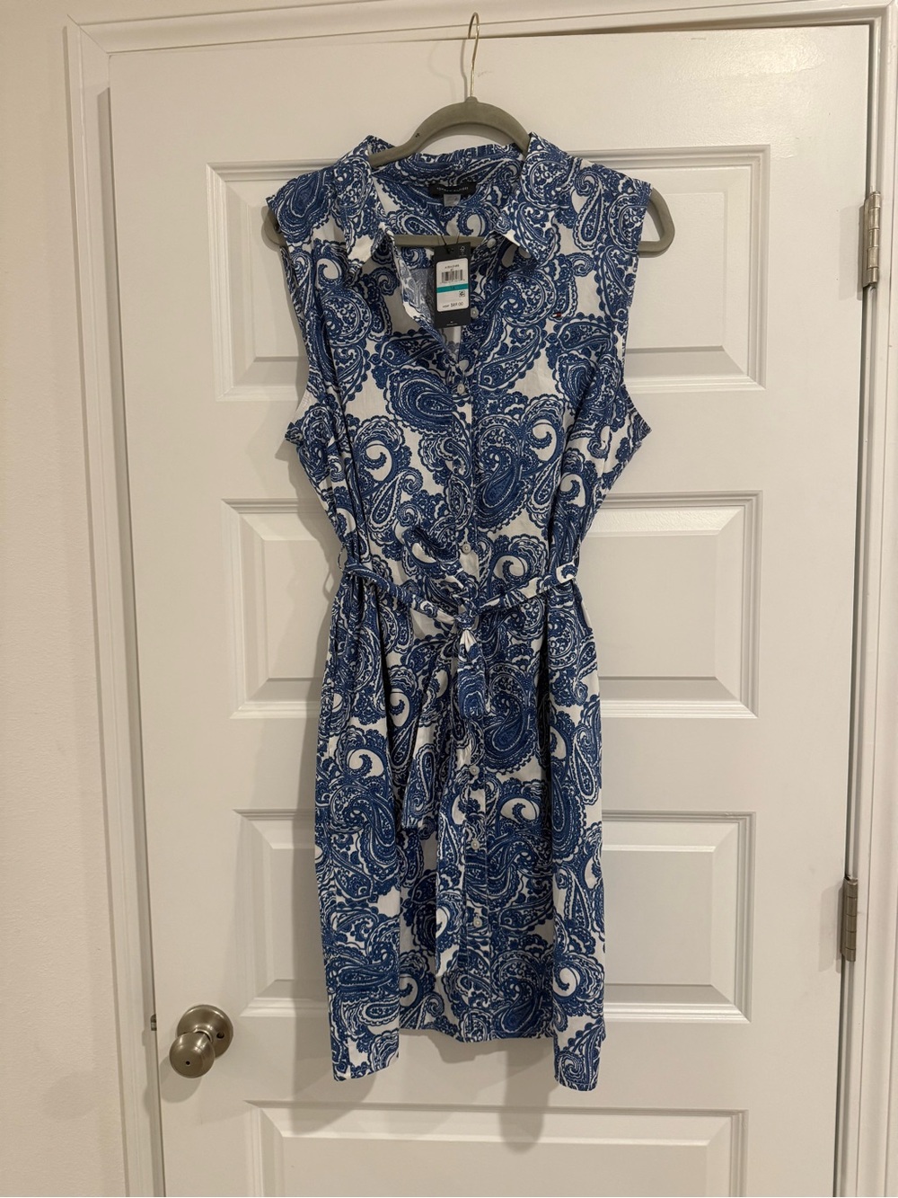 Tommy Hilfiger 100% Cotton Blue and White Paisley Midi Shirt Dress
